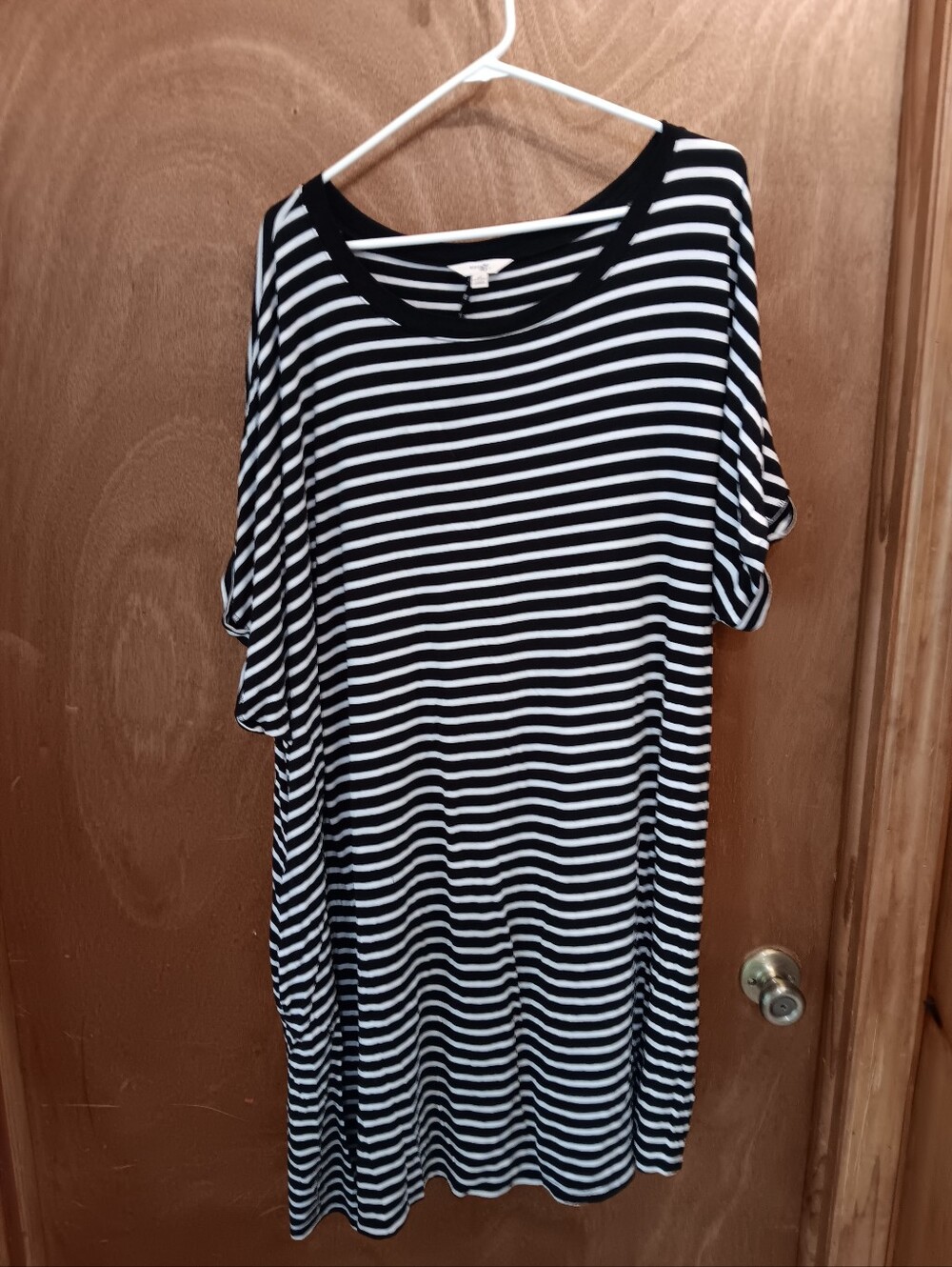 Terra &sky Striped Black & White Women's Relaxed Tee Dress